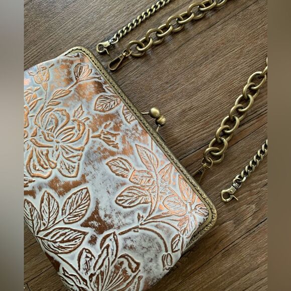 Handmade Genuine Cowhide Floral Embossed Kisslock Clutch/Shoulder Bag/Crossbody - Picture 13 of 16